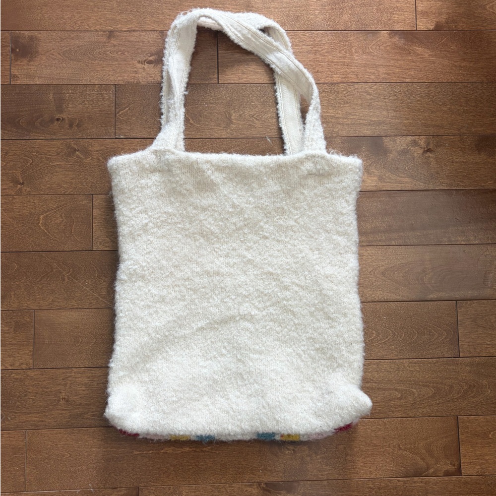 Free People Rainbow Fuzzy Tote Bag Cream Wool Blend Boho Shoulder Bag - Picture 5 of 9